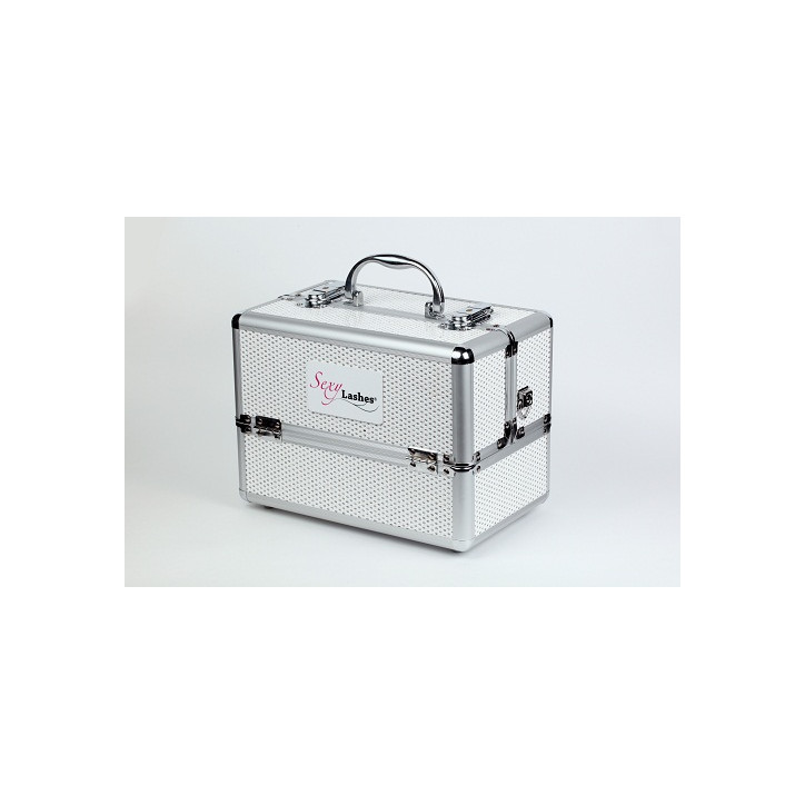 Kozmetický kufrík-bielo strieborný- 27 cm (š) x18,7cm (d ) x 19,5cm ( v )