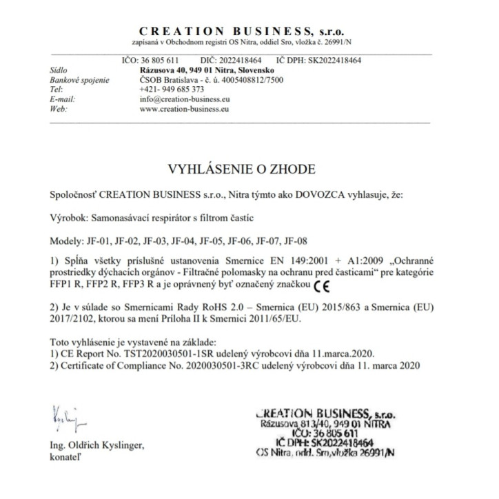 Ochranná silikónová maska s výmenným filtrom- certifikovaná. Predaj iba oprávneným osobám - zákon č. 69/2020 Z.z.